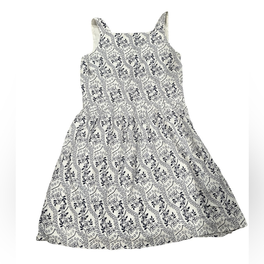 Loft Keyhole Back Dress Blue White Floral Size 2